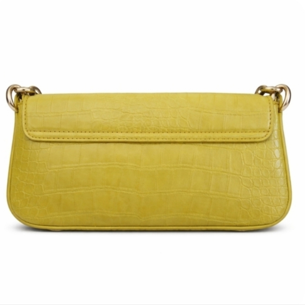 Zara | Yellow Green Croc Embossed Bag Gold Chain Handle - Picture 3 of 8